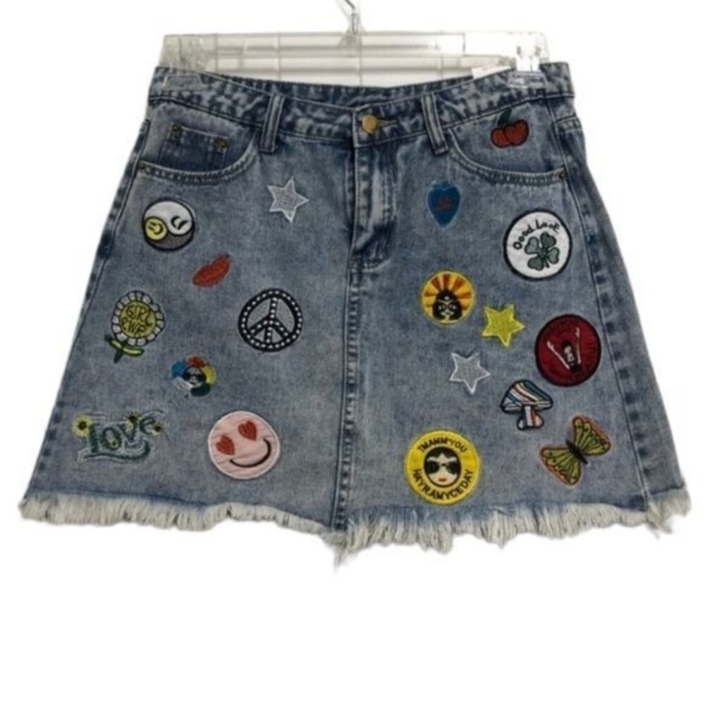 Denim Mini Skirt with Colorful Patchwork